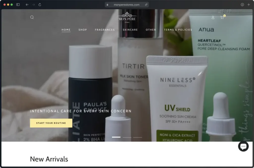 Mon Pere Stores website snapshot