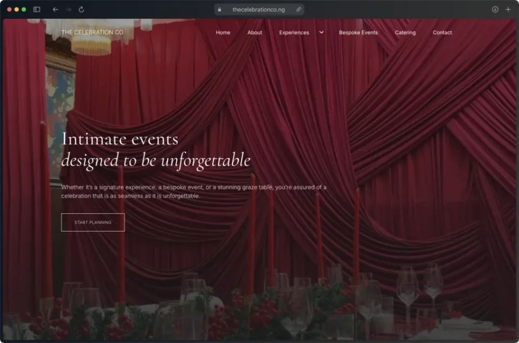 The Celebration Co website snapshot